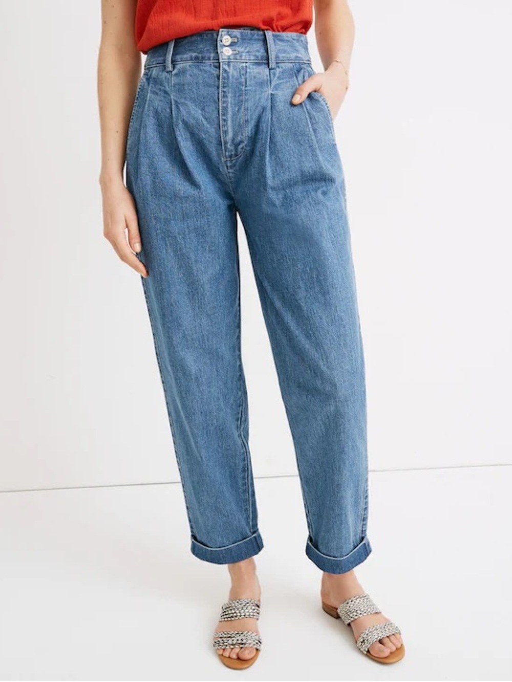 Madewell High Waisted Pleated Taper Wide-Leg Jeans 10